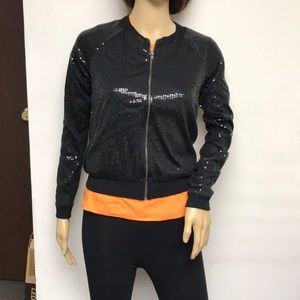 New Material Girl women’s XS sequins full zip jacket sparkly black y2k dance